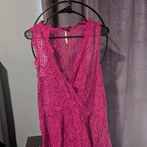Free People Fuchsia Lace Backless Dress